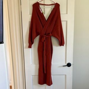 Petal and Pup Wrap Knit Midi Dress with Tie Waist